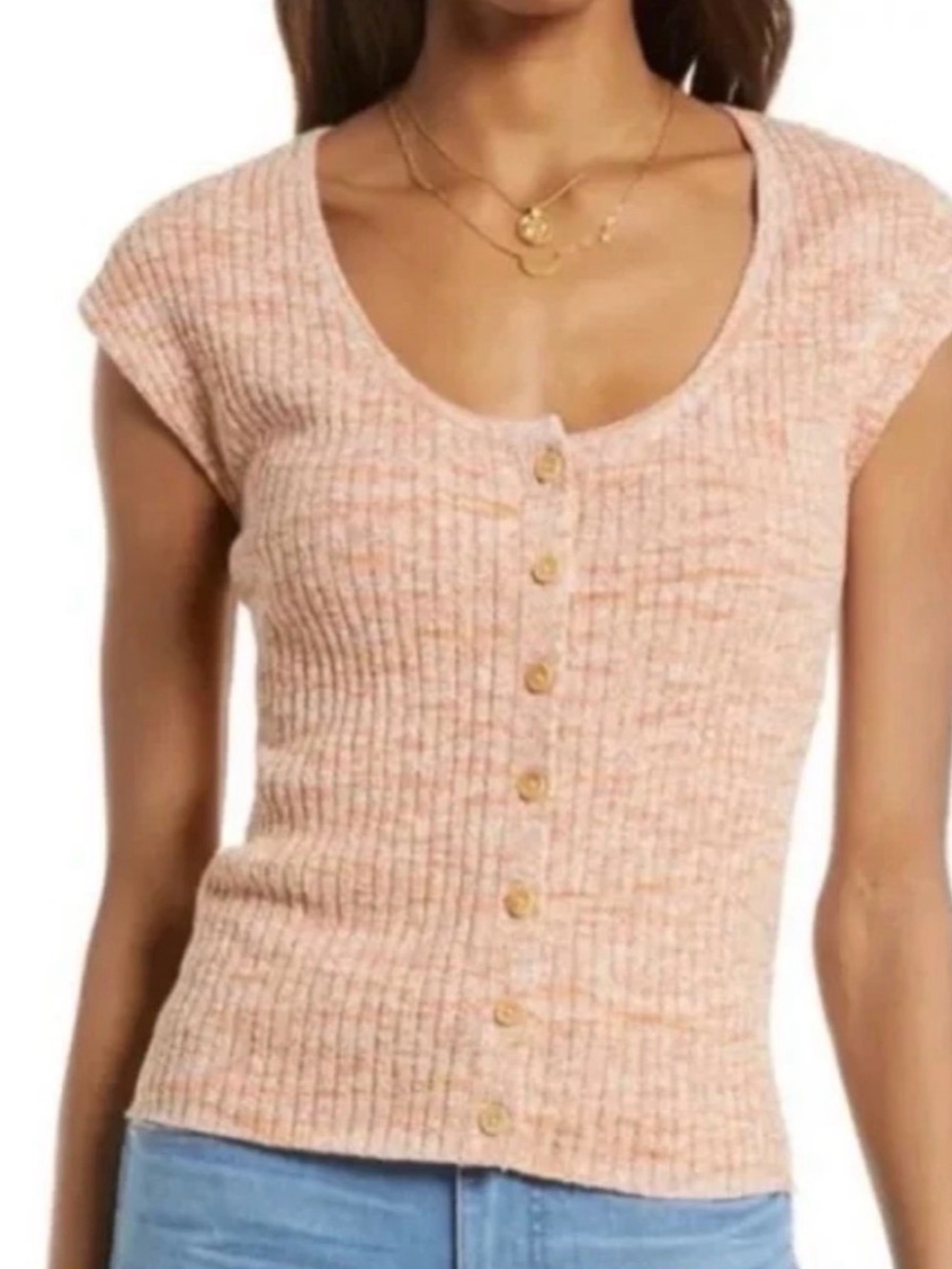 Madewell Marled Shaw Button-Front Sweater Tee Orange tiger medium